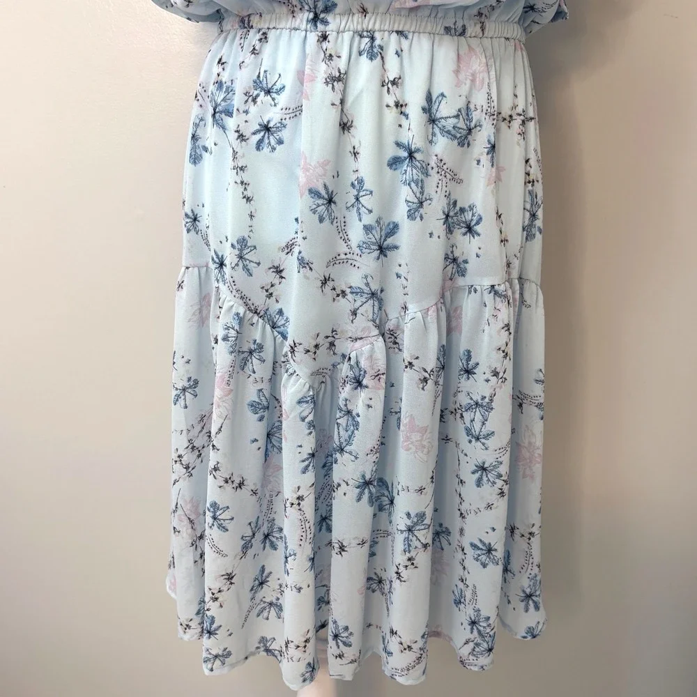 Nemidor Light Blue‎ Floral Chiffon Midi Dress Flutter Sleeve Cottagecore Sz 14